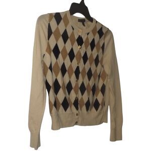 J. Crew Factory Argyle Cardigan in Cream, Brown, and Black